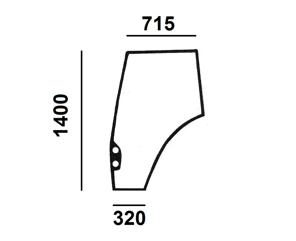 Stiklas durų, lenktas, tamsintas (kairys) Door window curved-tinted (L-h)