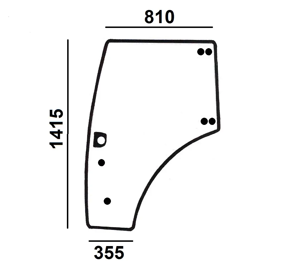 Stiklas durų, lenktas, tamsintas (kairys) Door window curved-tinted (L-h)