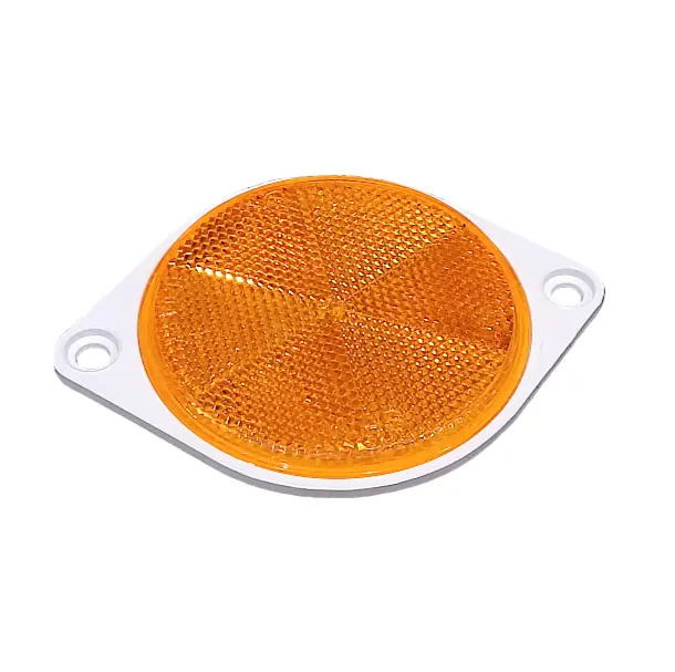 Atšvaistas apvalus, geltonas (su auselėm) Reflector round yellow (with 2 fixing holes)