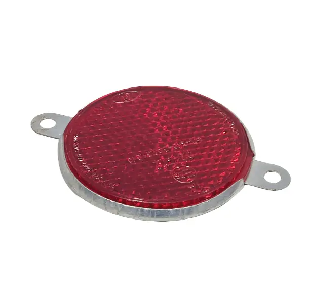 Светоотражатель металлический, круглый, красный (с ушами) Reflector metal round, red (with 2 fixing holes)