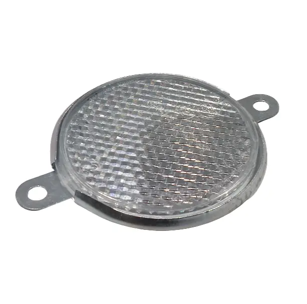 Atšvaistas metalinis apvalus, baltas (su auselėm) Reflector metal round, white (with 2 fixing holes)
