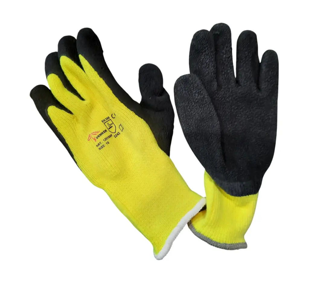 Pirštinės trikotažinės, aplietos lateksu (storos) Latex coated gloves