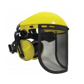 Protective face shield with mesh and earmuffs