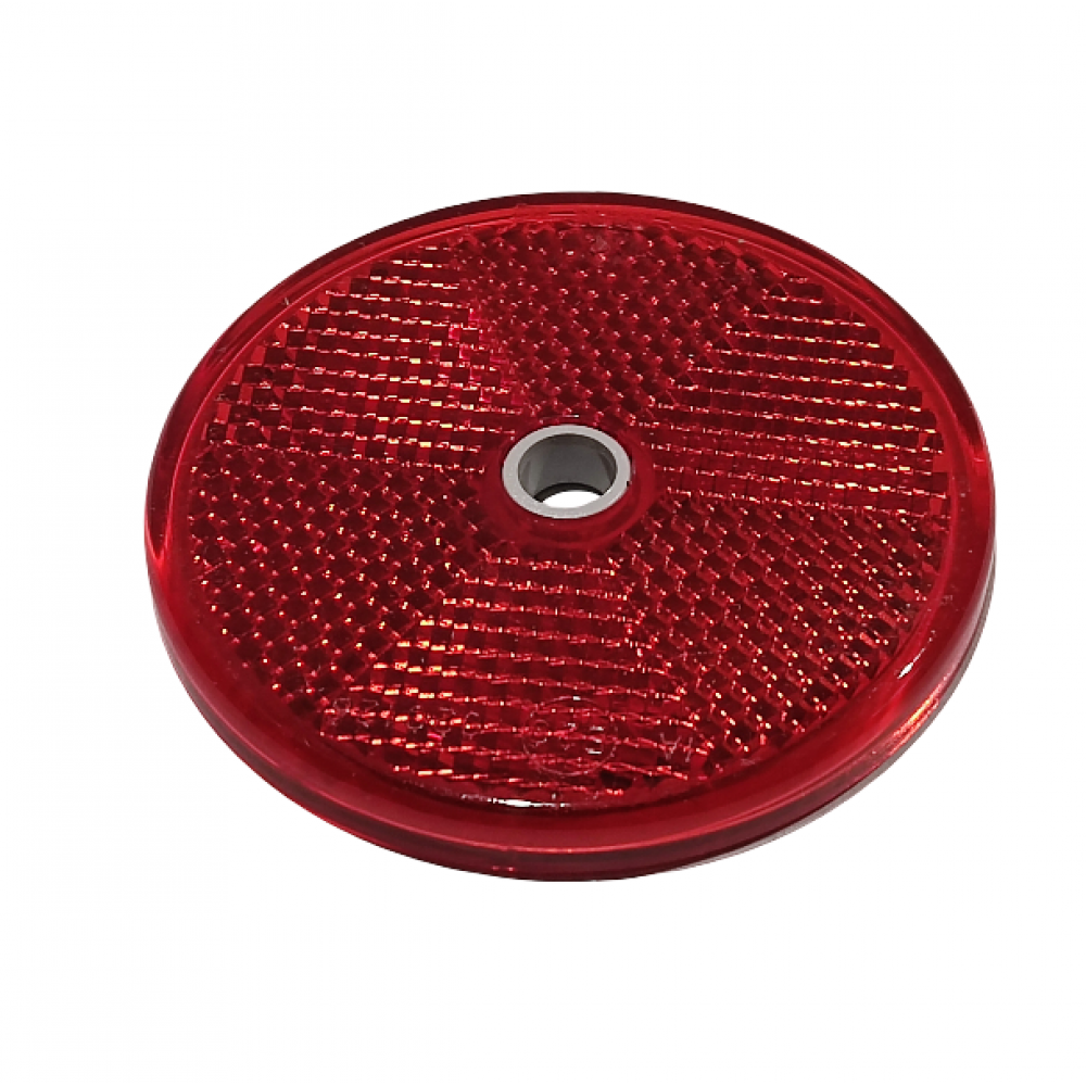 Atšvaistas apvalus, raudonas (su skylute) 60 mm